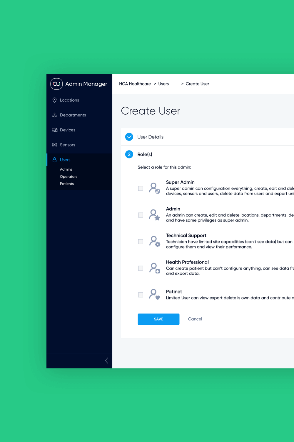 Donisi Health admin console ux ui 