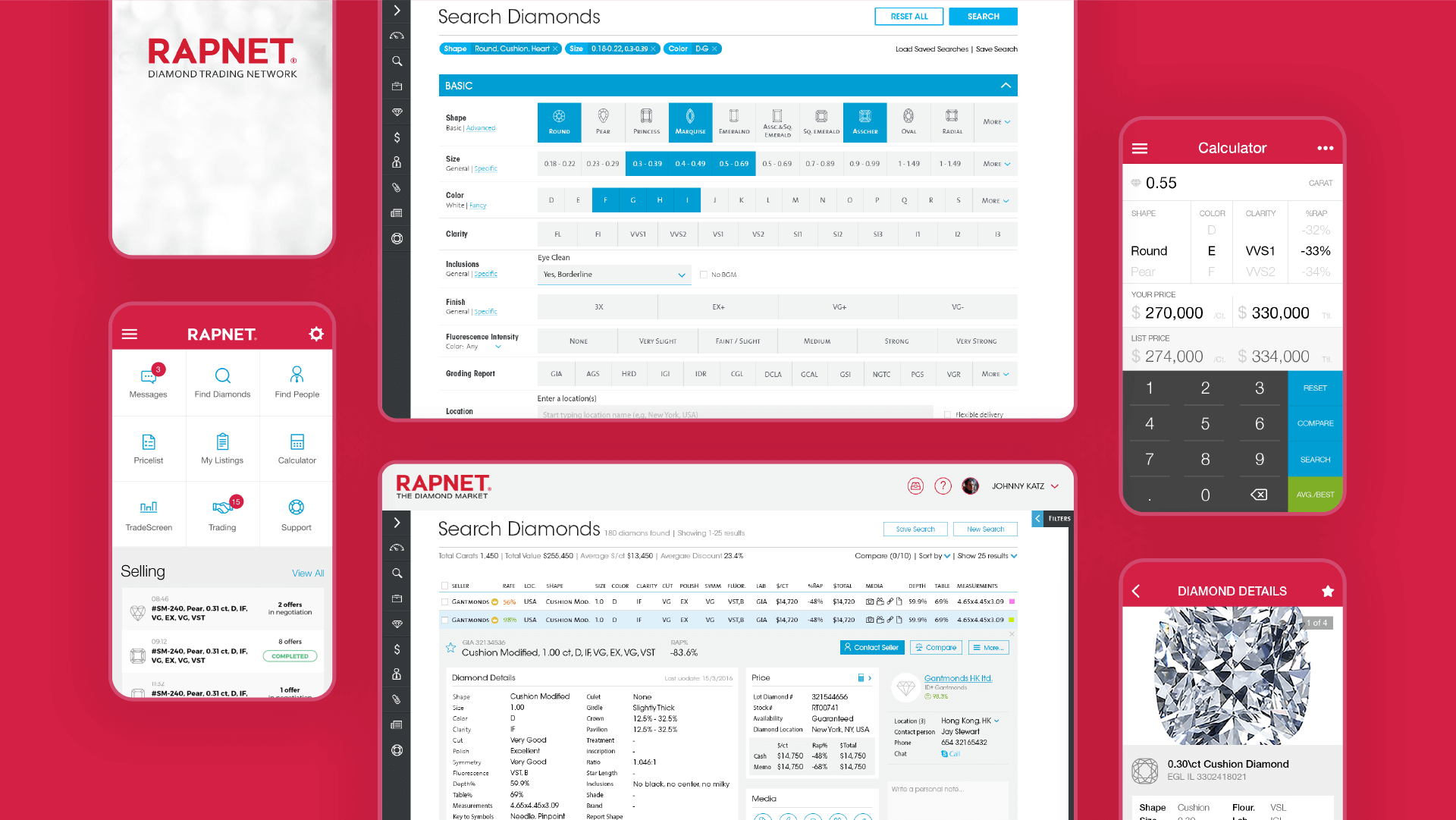 Rapaport RapNet Diamonds dashboard and mobile app ux ui