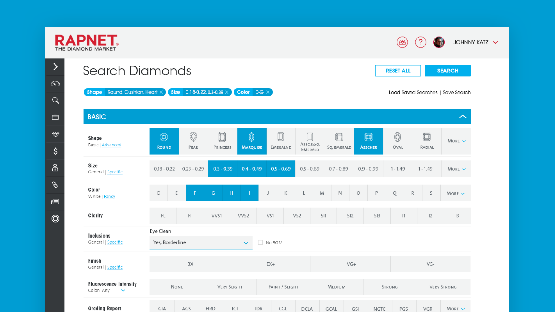 Rapaport RapNet Diamonds search ux ui