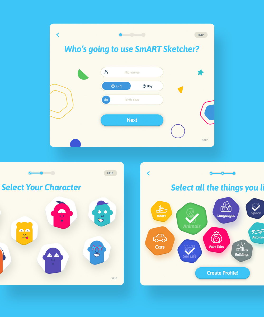 Smart Sketcher IoT toy for kids account creation ux ui