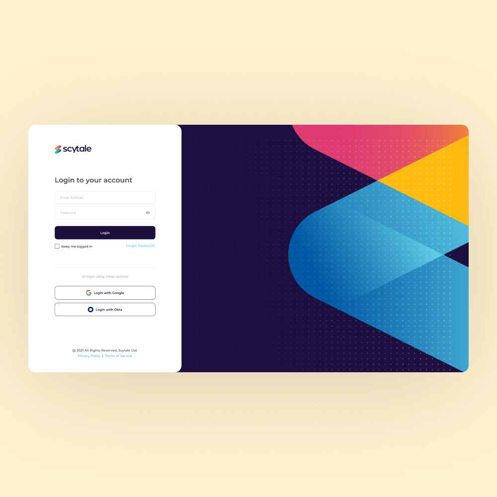 Scytale dashboard UI design login screen